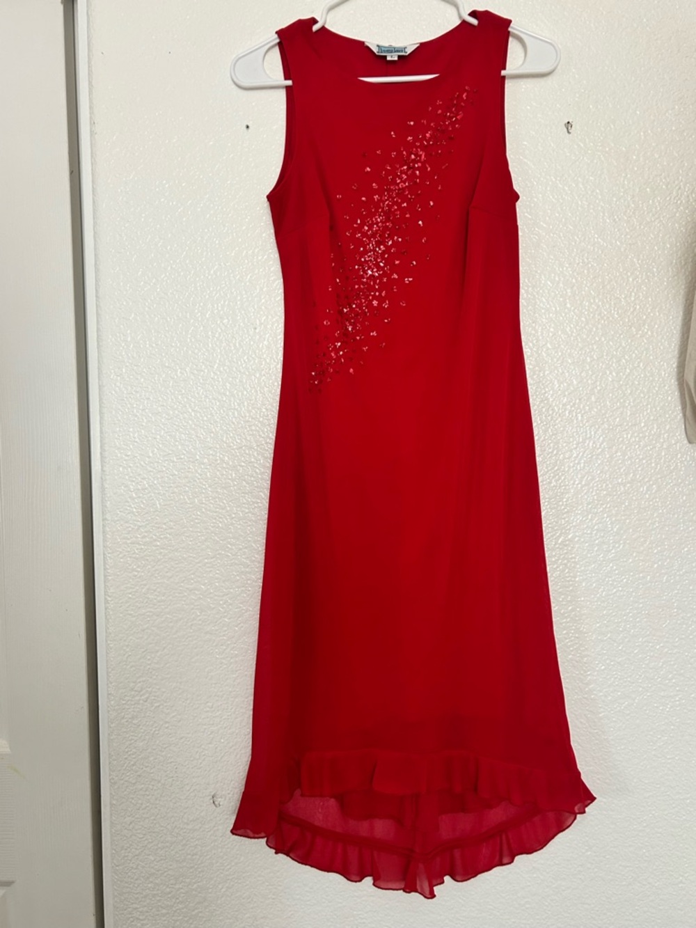 Hourglass Red Sleeveless Beaded A-Line Dress